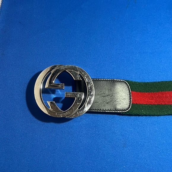 Gucci Web Green & Red Signature Stripe Canvas GG Buckle Belt (411924) 80/32 - Picture 2 of 8